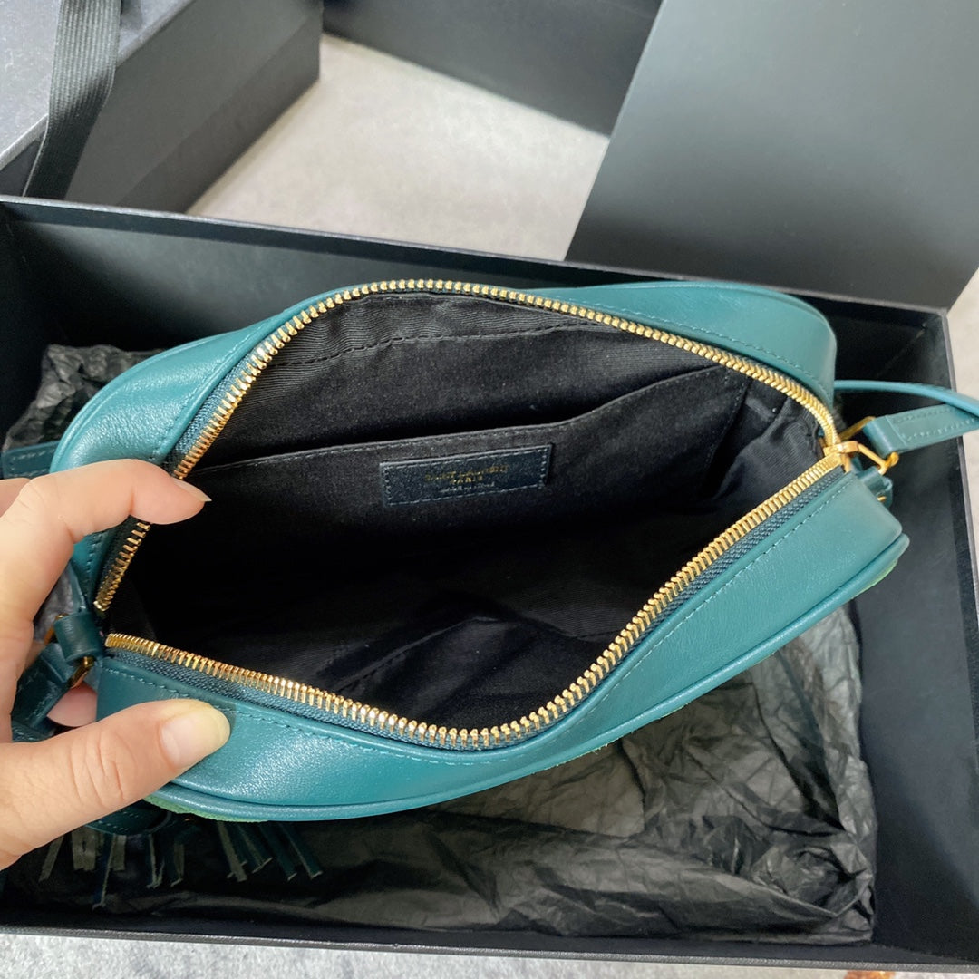 Luxury Saint Laurent LOU CAMERA BAG 23 IN GREENISH SUEDE AND CALFSKIN TRIM