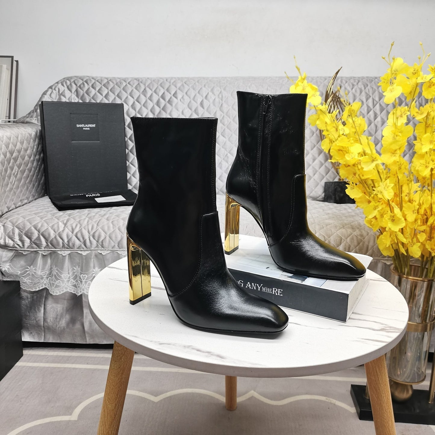 Luxury Saint Laurent SL AUTEUIL HEELED ANKLE BOOT BLACK CALFSKIN