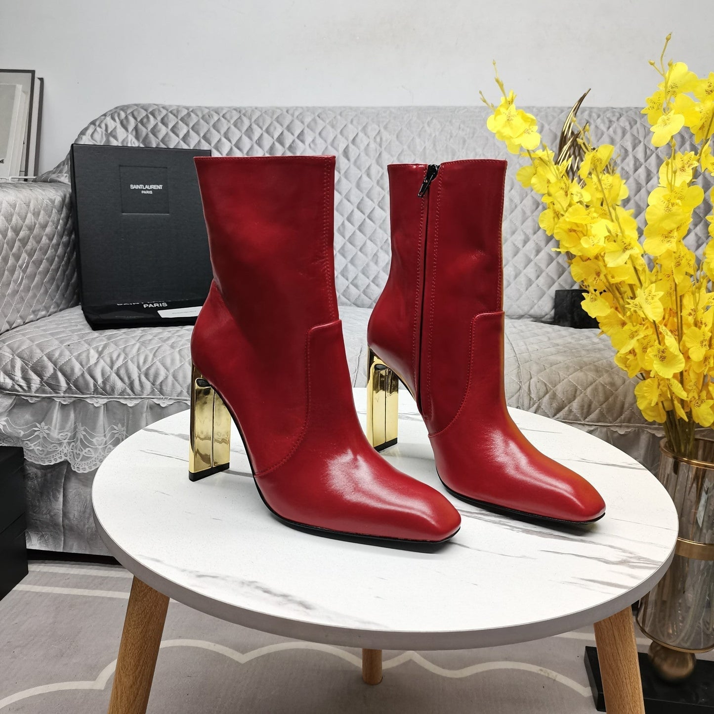 Luxury Saint Laurent SL AUTEUIL HEELED ANKLE BOOT RED CALFSKIN