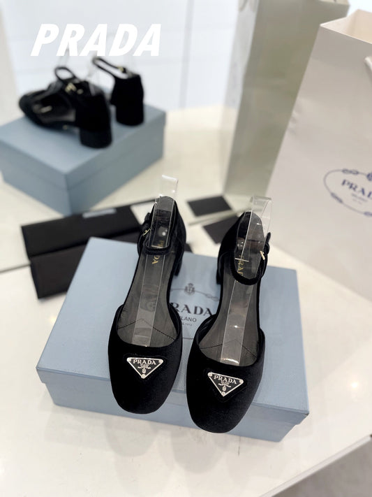 Luxury PradaSlingback 40 Square Sole Black Velvet