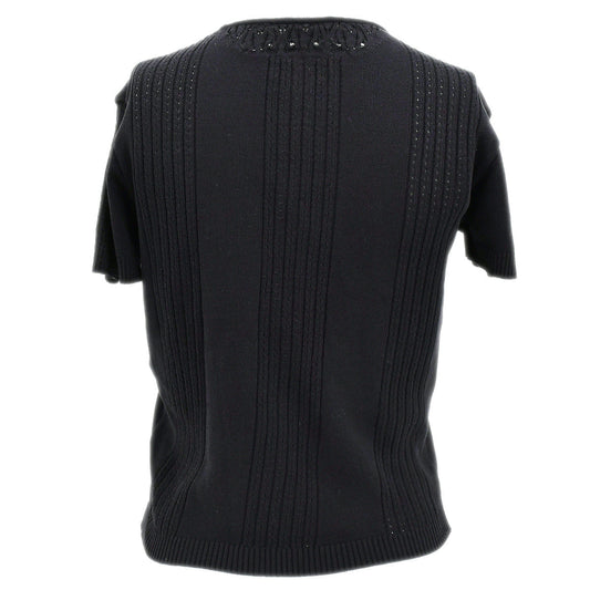 Luxury Chanel Short Sleeve Sweater Knit Tops Black 02P #38