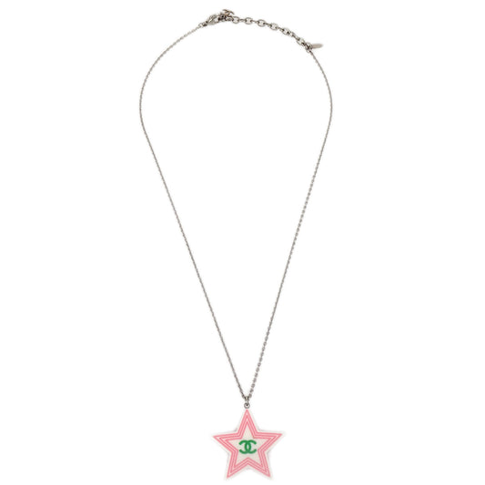 Luxury Chanel Star Chain Necklace Pendant Silver White 04C