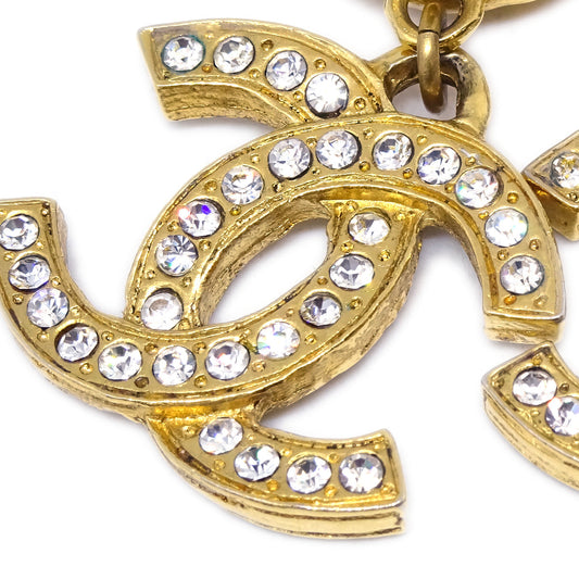 Luxury Chanel Rhinestone Dangle Earrings Clip-On Gold