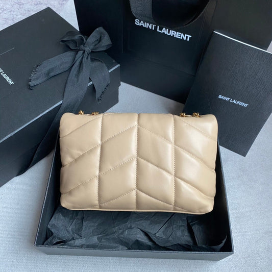 Luxury Saint Laurent LOULOU MINI 23 CREAM QUILTED GOLD HARDWARE