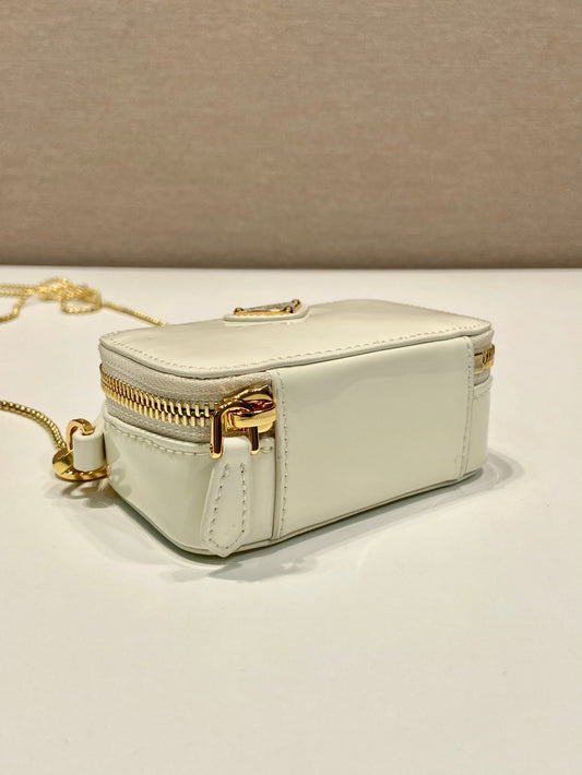 Luxury PradaMINI HAND BAG 11 WITH GOLD STRAP IN WHITE PATENT CALFSKIN