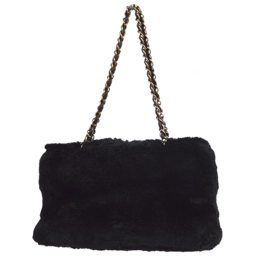 Luxury Chanel 2000-2001 Black Fur Tote Handbag