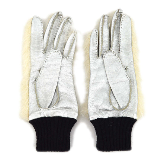 Luxury Chanel Fur Gloves White #6 Small New