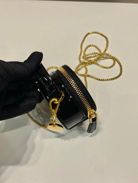 Luxury PradaMINI ROUND BAG 8 IN BLACK GLOSSY CALFSKIN GOLD HARDWARE