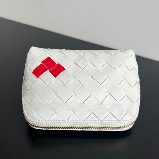 Luxury Bottega Veneta INTRECCIATO 16 BAG IN WHITE MIX RED LAMBSKIN