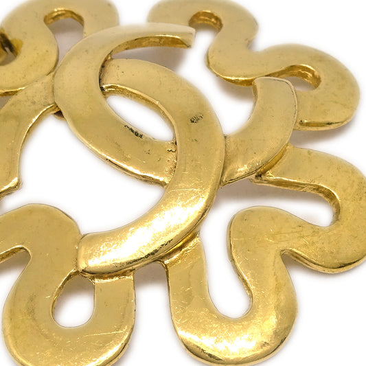 Luxury Chanel Flower Dangle Earrings Clip-On Gold 95P