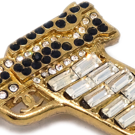 Luxury Chanel Gun Brooch Pin Rhinestone Artificial Pearl Gold 01A