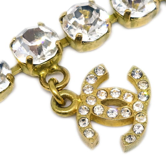Luxury Chanel CC Chain Pendant Necklace Rhinestone Gold 95P