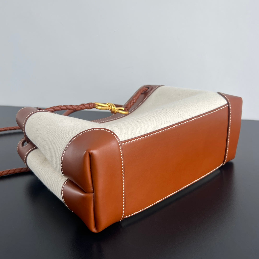 Luxury Bottega Veneta SMALL ANDIAMO 25 IN WHITE BROWN CALFSKIN AND CANVAS