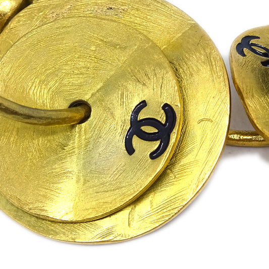 Luxury Chanel Dangle Hoop Earrings Clip-On Gold 94A