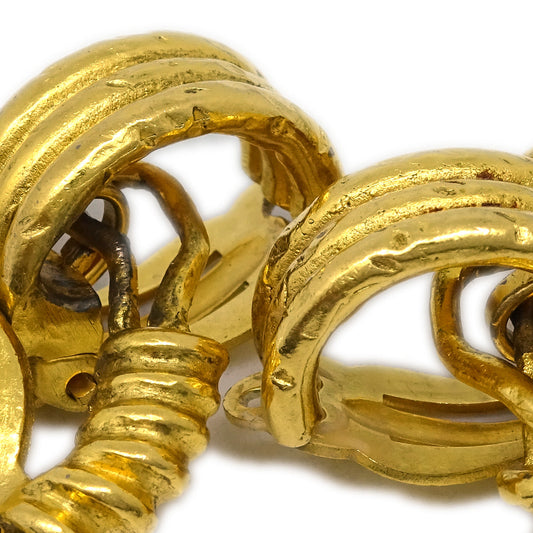 Luxury Chanel Hoop Dangle Earrings Gold Clip-On 94P