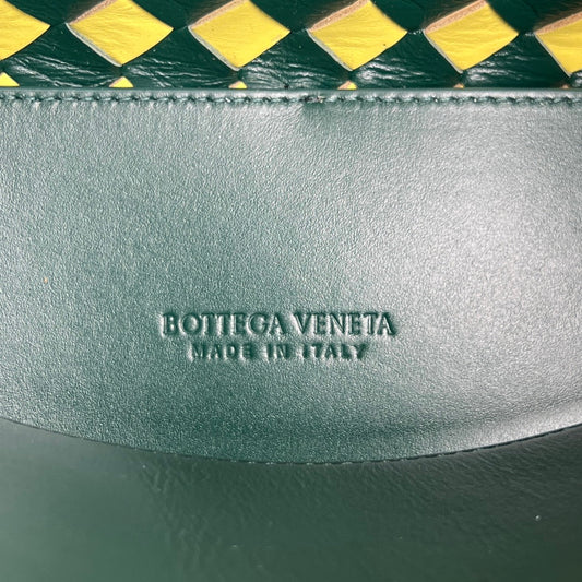 Luxury Bottega Veneta bv small andiamo 25 yellow dark green lambskin