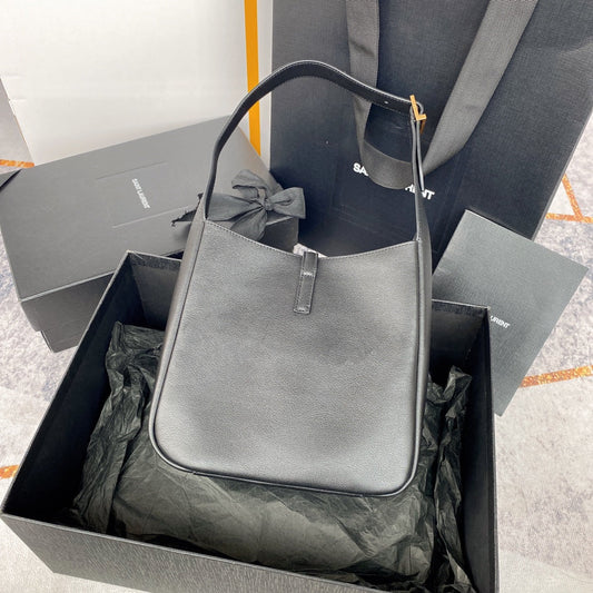 Luxury Saint Laurent LE 5 À 7 SMALL SUPPLE 23 IN GRAY LAMBSKIN GOLD BUCKLE