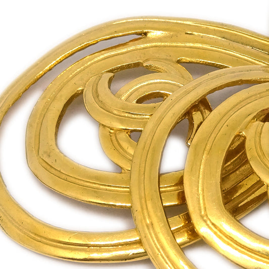 Luxury Chanel Dangle Hoop Earrings Clip-On Gold 96P