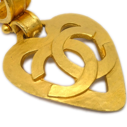 Luxury Chanel Dangle Heart Earrings Gold Clip-On 95P