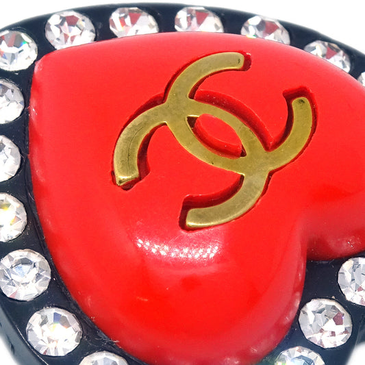Luxury Chanel Heart Rhinestone Earrings Clip-On Red 95P