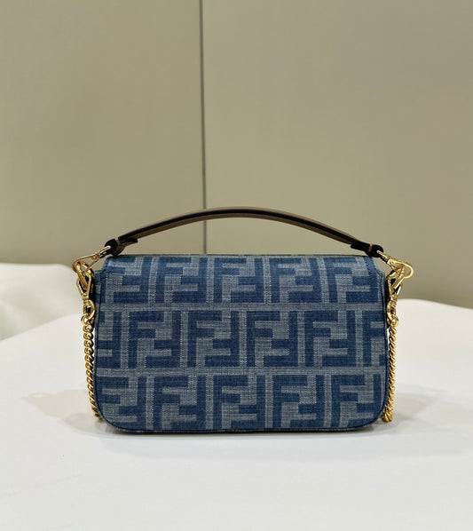 Luxury FendiBAGUETTE MINI 19 BAG IN CERULEAN BLUE MONOGRAM DENIM WITH GOLD HARDWARE
