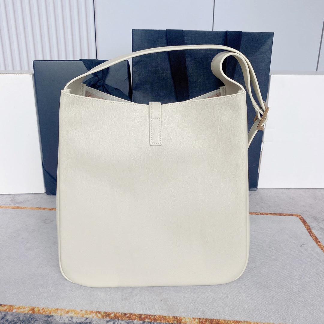 Luxury Saint Laurent le 5a7 large 30cm white calfskin