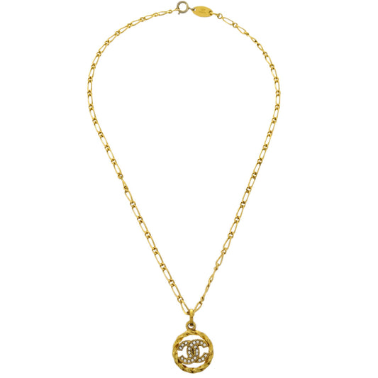 Luxury Chanel Medallion Pendant Necklace Rhinestone Gold 3438/1982
