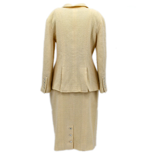 Luxury Chanel Setup Suit Jacket Skirt Ivory 98A #44
