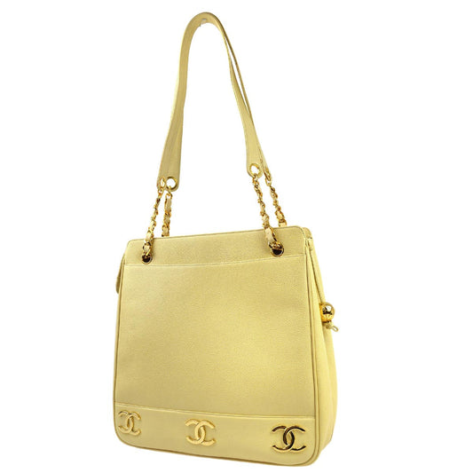 Luxury Chanel 1994-1996 Beige Caviar Triple CC Shoulder Tote Bag