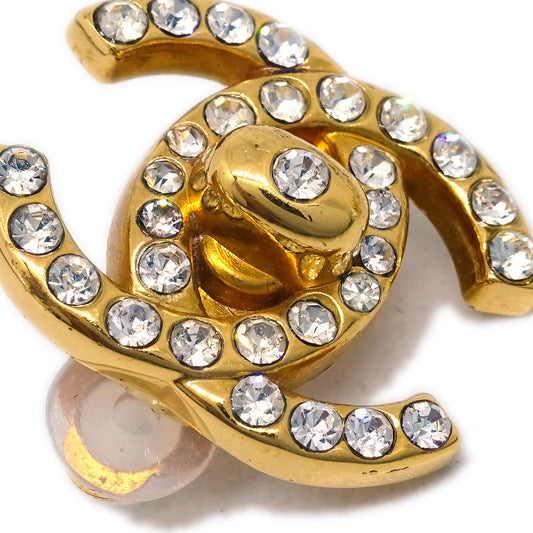 Luxury Chanel Gold CC Turnlock Earrings Rhinestone Clip-On 96A
