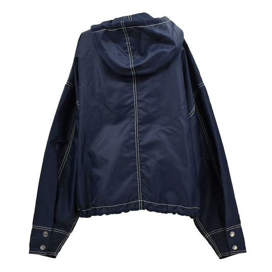Luxury Chanel Zip Up Hooded Jacket Navy 1995