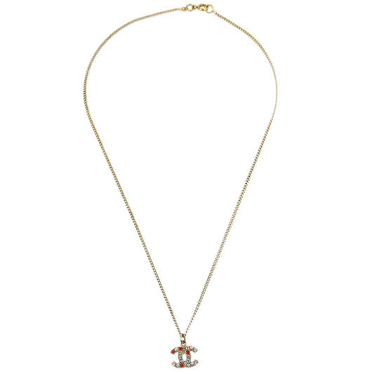 Luxury Chanel Gold Mini CC Pendant Necklace Rhinestone 04A