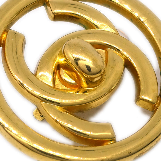 Luxury Chanel CC Turnlock Button Earrings Gold Clip-On 97P