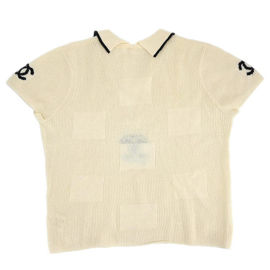 Luxury Chanel Short Sleeve Sweater Knit Top Ivory 01C #46