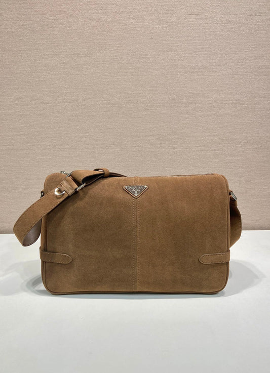 Luxury PradaHOBO BAG 35 IN GINGERBREAD SUEDE SILVER LOGO