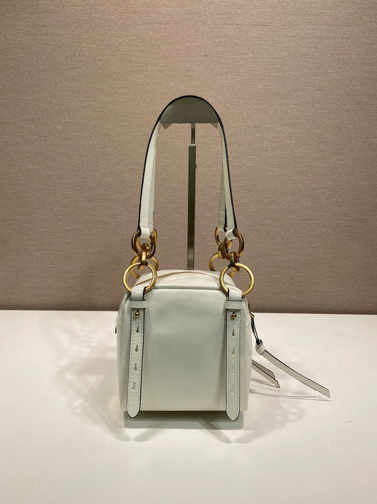 Luxury PradaSMALL RECTANGULAR BAG 14 IN WHITE OIL WAX LAMBSKIN GOLD HARDWARE