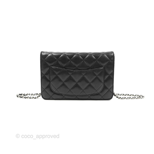 Chanel Quilted Classic Wallet On Chain WOC Black Lambskin Silver Hardware