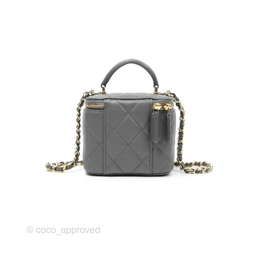 Chanel Mini Top Handle Vanity With Chain Grey Lambskin Gold Hardware