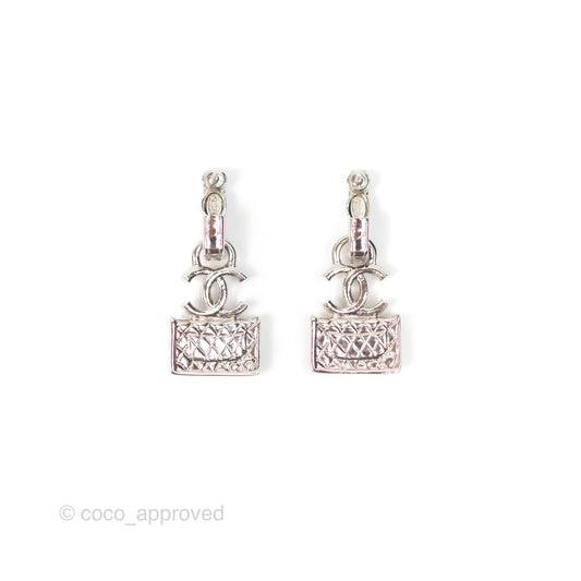 Chanel Crystal CC Flap Bag Drop Earrings Silver Tone 23K
