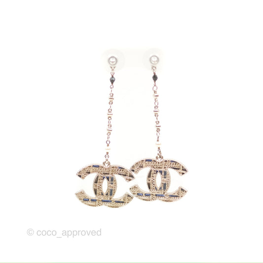Chanel CC Pearl Resin Drop Earrings Silver Tone 19B