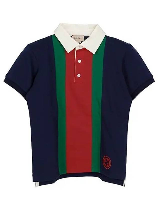 Luxury Gucci Trending 2025 Kids Web Polo Short Sleeve T-Shirt Dark Blue