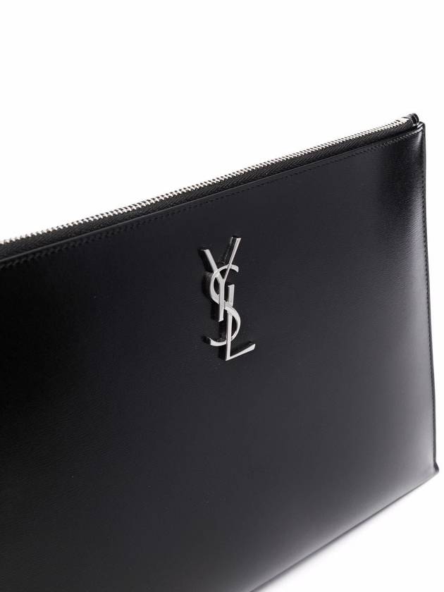 Luxury Saint Laurent Monogram Silver Logo Clutch Bag Black