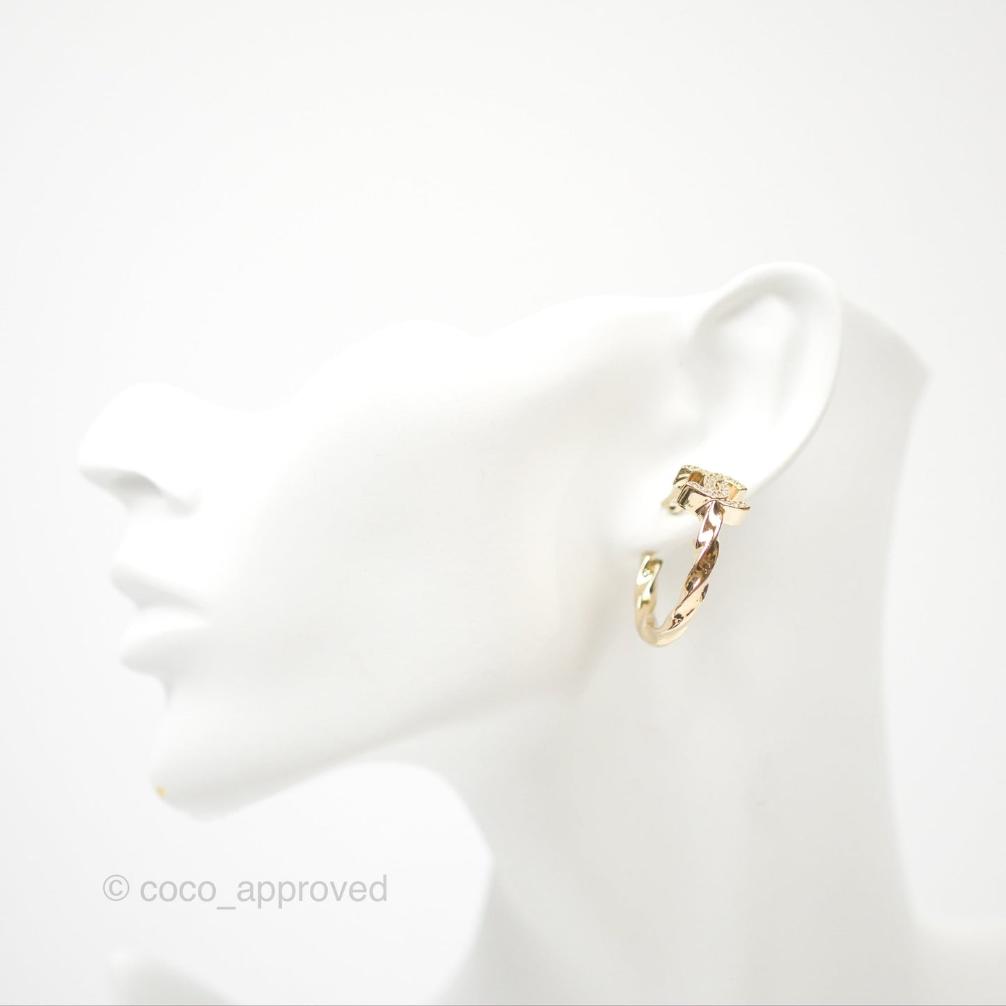 Chanel CC Crystal Twist Hoop Earrings Gold Tone 23B