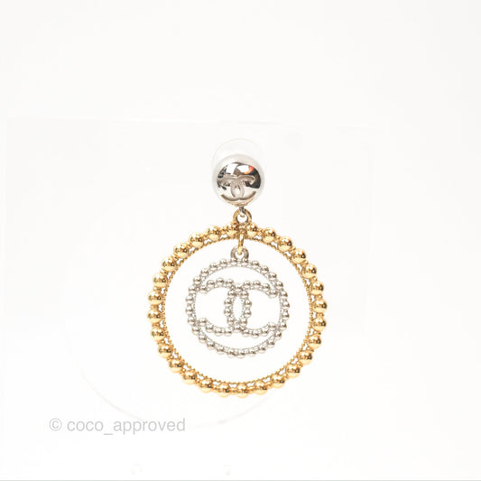 Chanel CC Hoop Drop Earrings Silver Gold Tone 22C