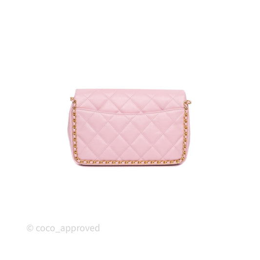Chanel Chain Around Flap Bag Pink Caviar Aged Gold Hardware 22B