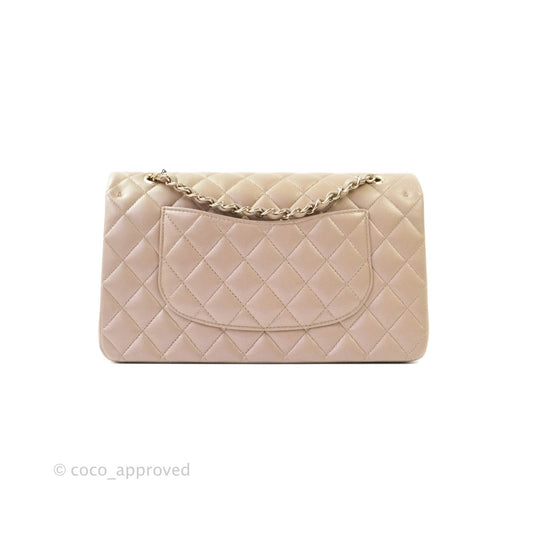 Chanel M/L Medium Double Flap Bag Iridescent Dark Beige Caviar Gold Hardware 21S