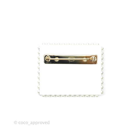 Chanel CC Postcard Pearl Brooch Gold Tone 19C