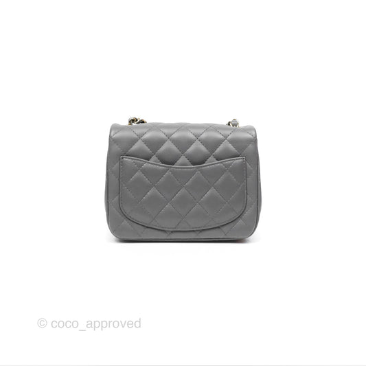 Chanel Mini Square Quilted Grey Lambskin Gold Hardware