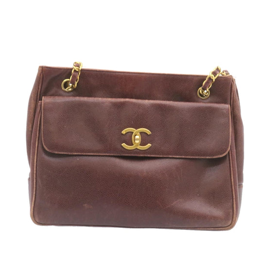 Luxury Chanel Caviar Skin Turn Lock Chain Shoulder Bag Bordeaux CC 24807A