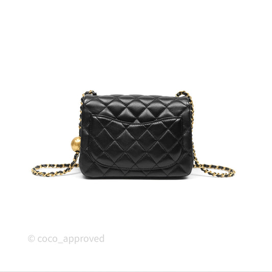 Chanel Pearl Crush Mini Square Quilted Black Lambskin Aged Gold Hardware